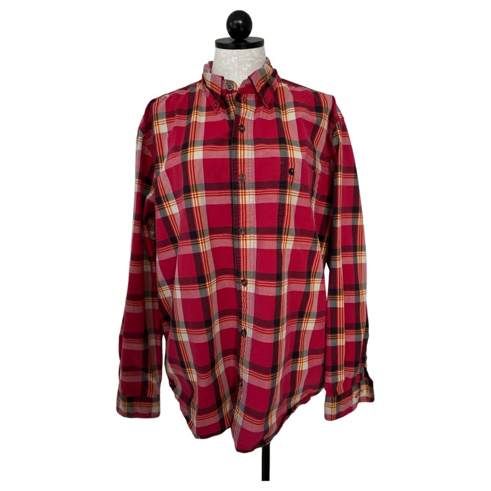 Carhartt Red Plaid Button Down Shirt Size XL